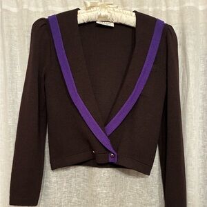 Vintage St John knit brown suit with Purple Trim
